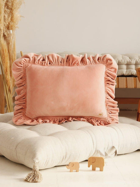 Pillow with Frill “Apricot” Soft Velvet | Kids Room & Nursery Decor - Sumiye Co