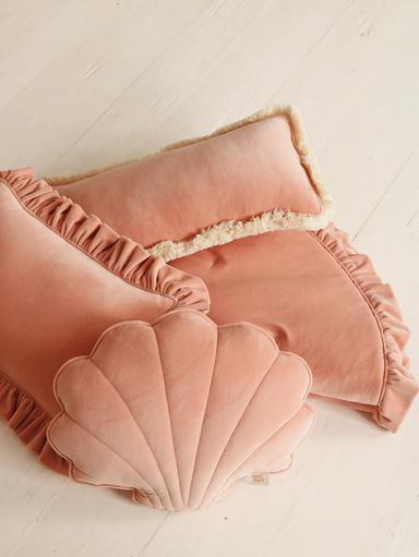 Pillow with Frill “Apricot” Soft Velvet | Kids Room & Nursery Decor - Sumiye Co