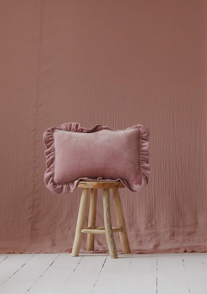 Pillow with Frill “Light Pink” Soft Velvet | Kids Room & Nursery Decor - Sumiye Co