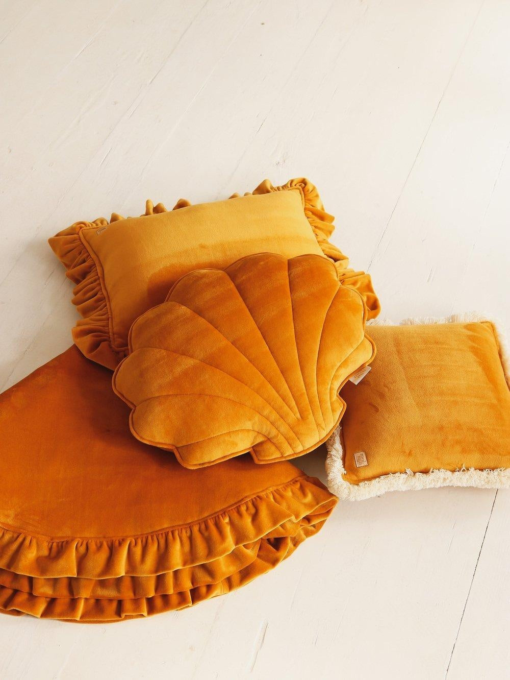 Shell Pillow Soft Velvet "Mustard" | Kids Room & Nursery Decor