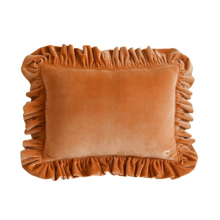 Pillow with Frill “Caramel” Soft Velvet | Kids Room & Nursery Decor - Sumiye Co