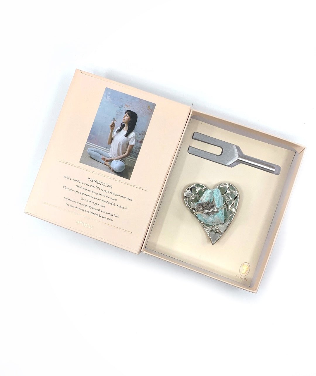 Sound Healing Crystal Kit - Tuning Fork and Heart Crystal Dish Set - Amazonite - Sumiye Co