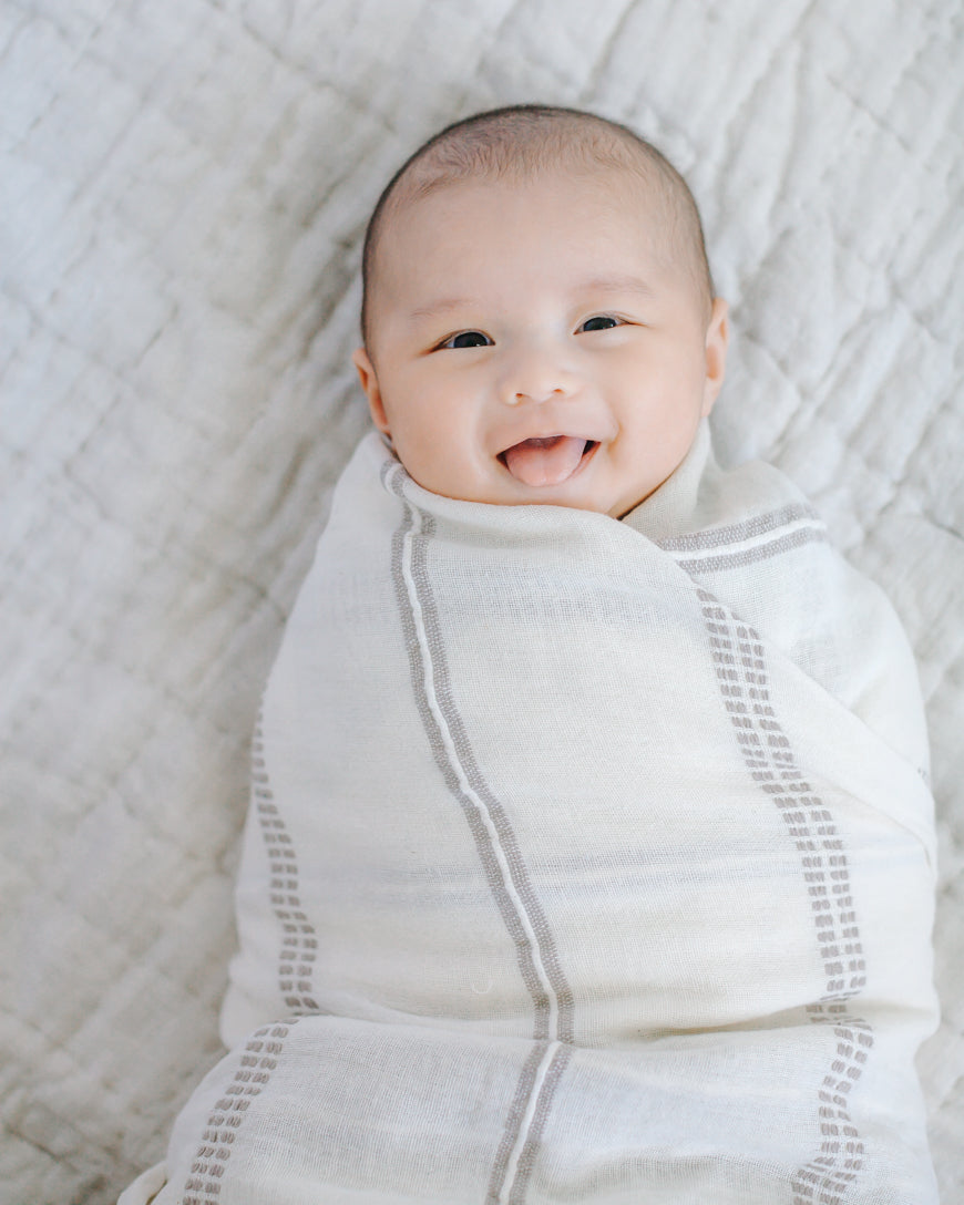 Baby Swaddle Blanket 37" x 37" | Stone Hand-Spun Organic Cotton - Sumiye Co