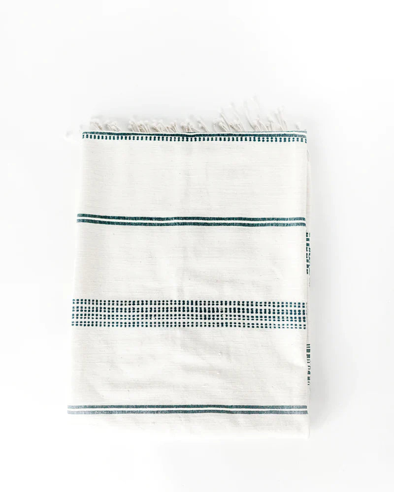 Aden Throw Blanket 38" x 72" | Natural / Navy Hand-Spun Cotton - Sumiye Co