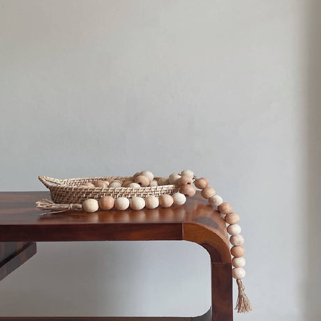 Farmhouse Wooden Beads & Jute Garland | Home Decor - Sumiye Co