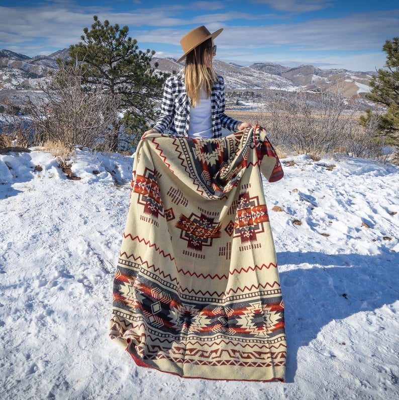 Alpaca Wool Reversible Blanket - Wildfire 90" x 78” - Sumiye Co