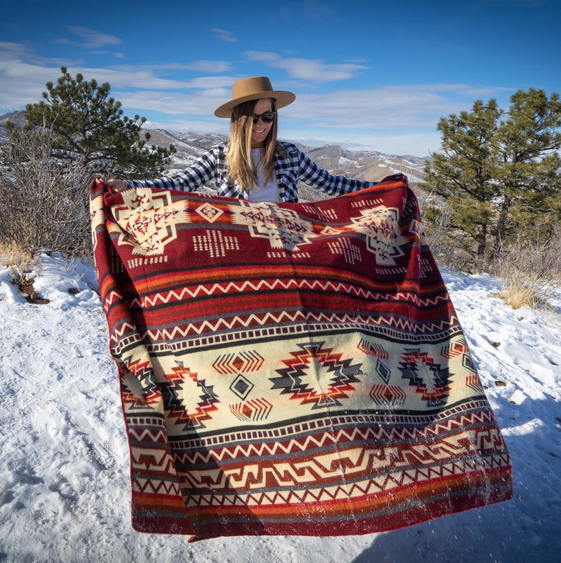 Alpaca Wool Reversible Blanket - Wildfire 90" x 78” - Sumiye Co