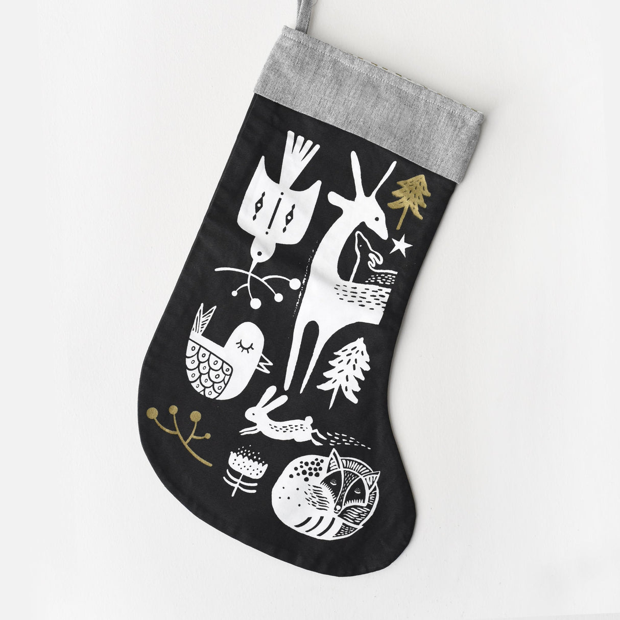 Winter Animals Stocking - White on Black - Sumiye Co