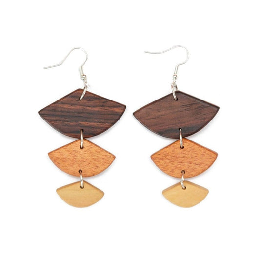Golden Wood Geometric Earrings - Sumiye Co