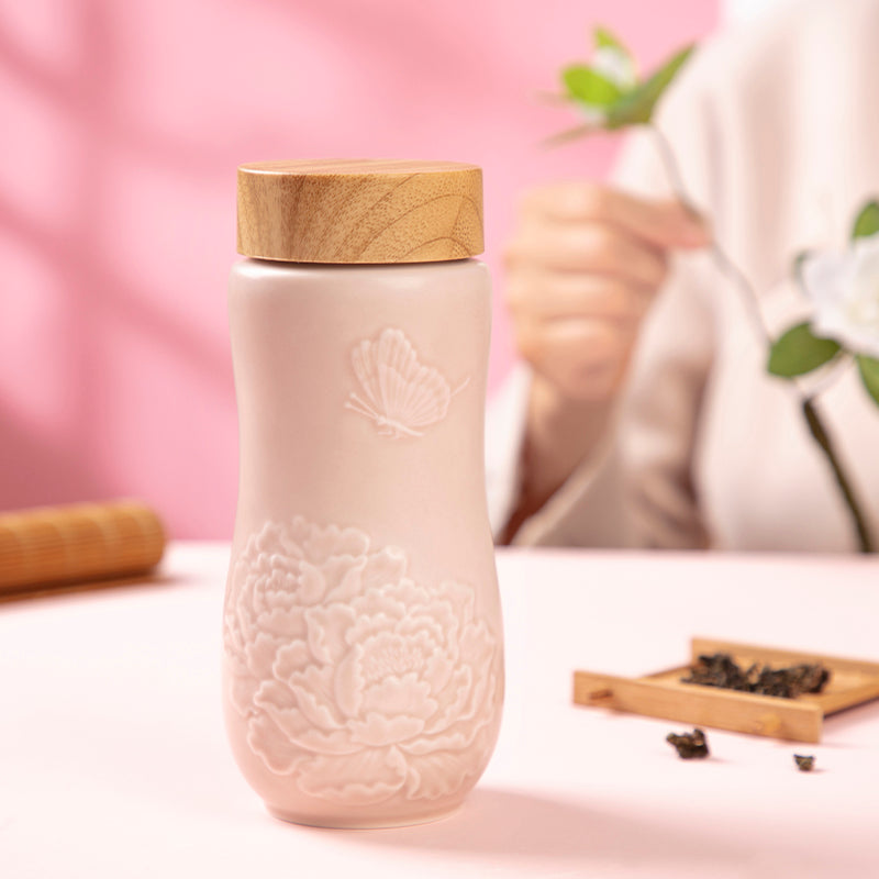 Ceramic Travel Tumbler | Golden Age Peony (12 oz ) -12