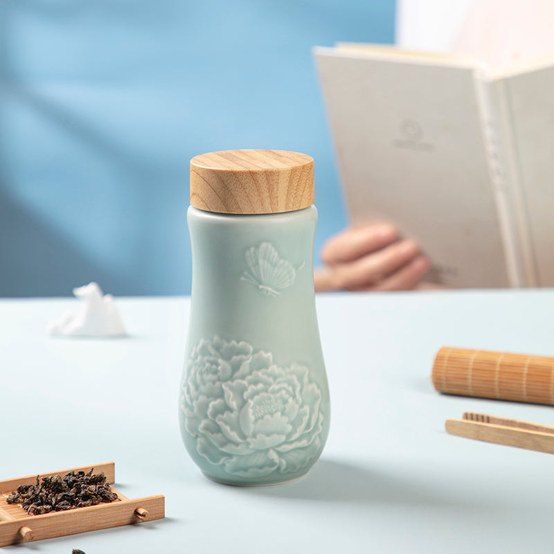 Ceramic Travel Tumbler | Golden Age Peony (12 oz ) -13