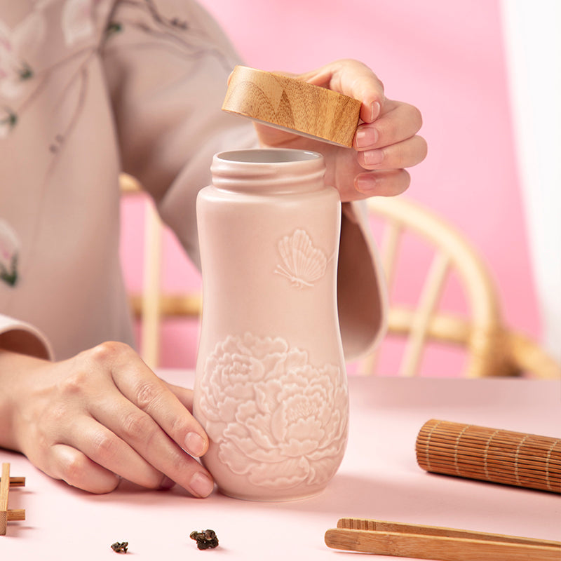 Ceramic Travel Tumbler | Golden Age Peony (12 oz ) -4