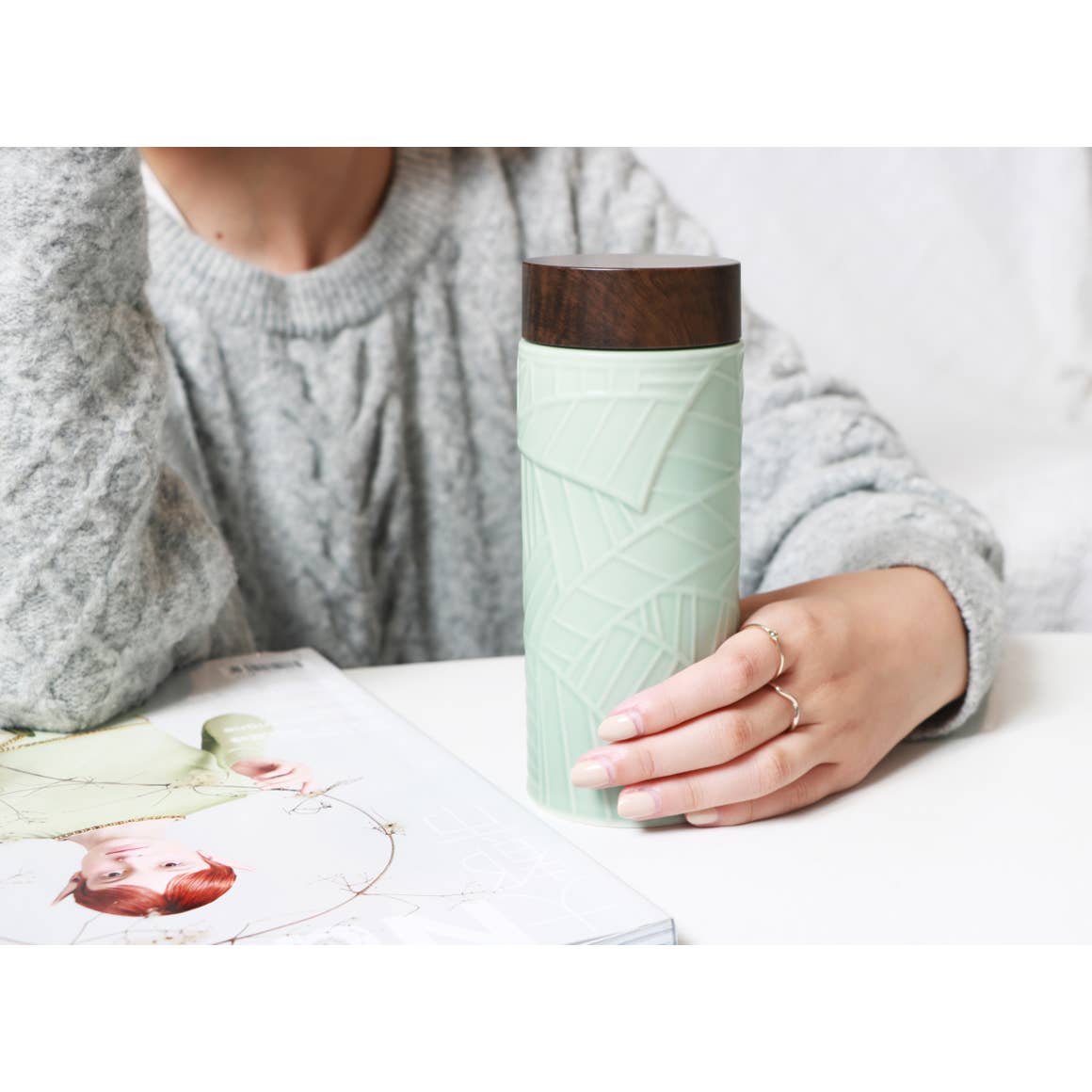 Ceramic Travel Tumbler | Jade Leaves (12 oz ) -4