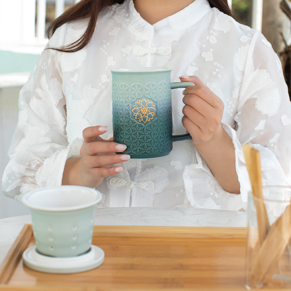 Purifying Ceramic Tea Mug with Infuser 16 oz | Flower of Life -6