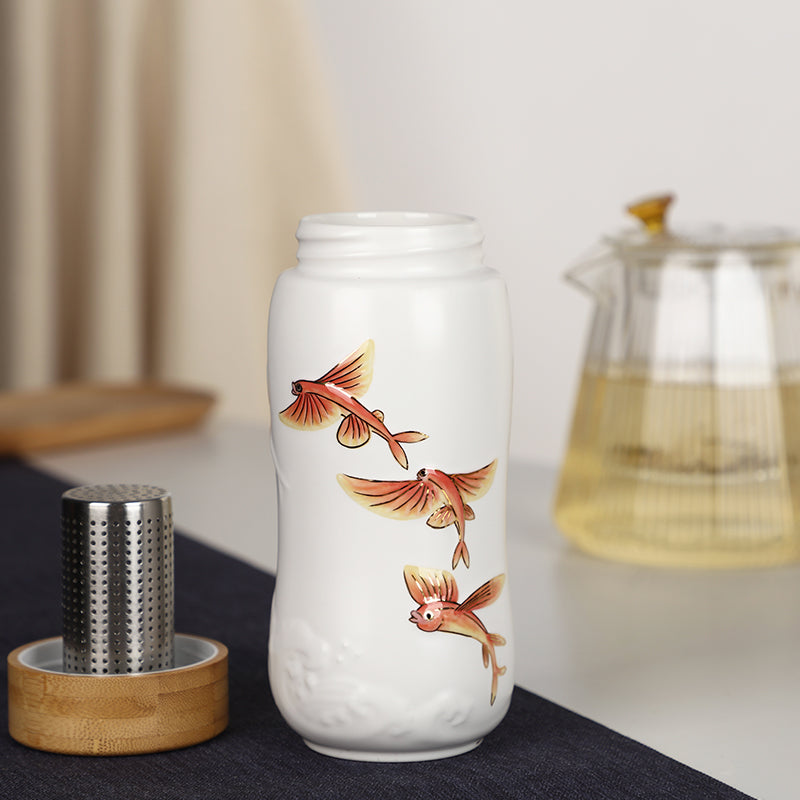 Ceramic Travel Mug | The Joy of Fish - Hand Painted (12 oz ) -5