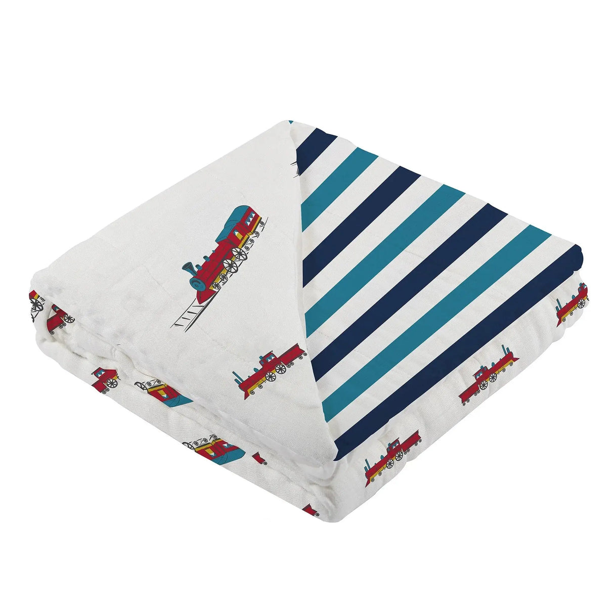 Baby Blanket | Bamboo Muslin - Trains & Blue Stripes Newcastle Classics