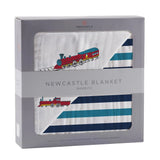 Baby Blanket | Bamboo Muslin - Trains & Blue Stripes Newcastle Classics