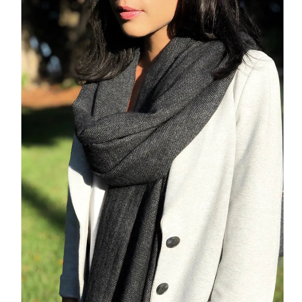 Black Handloom  Cashmere Scarf | Ethical Style SLATE + SALT