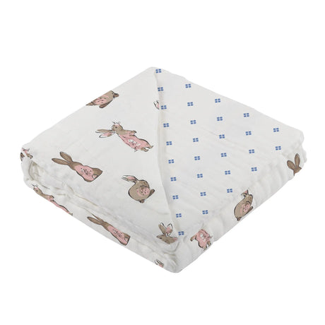 Blanket | Bamboo Muslin - Bunnies & Periwinkle Diamond Newcastle Classics