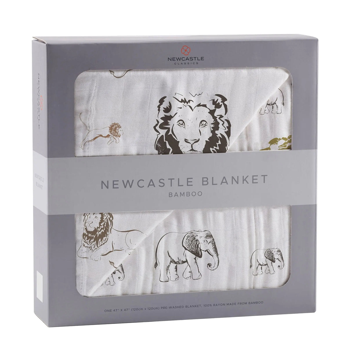 Blanket | Bamboo Muslin - Hear Me Roar Lion, Rhinos & Elephants Newcastle Classics