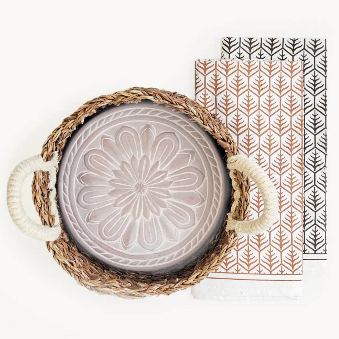 Bread Warmer & Basket Gift Set with Tea Towel - Flower KORISSA