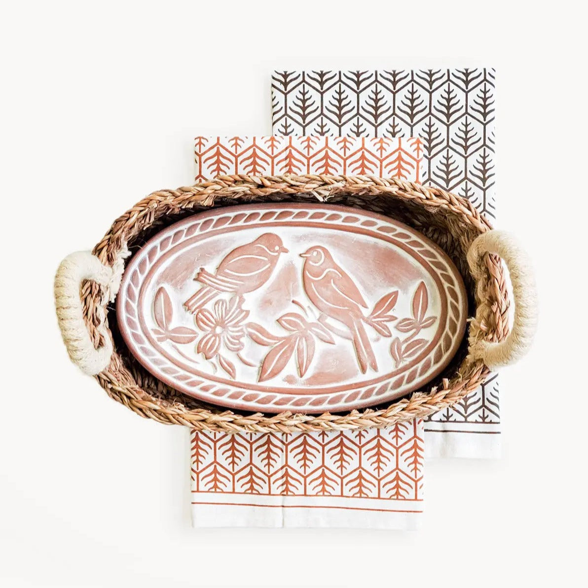 Bread Warmer & Basket Gift Set with Tea Towel - Lovebird Oval KORISSA