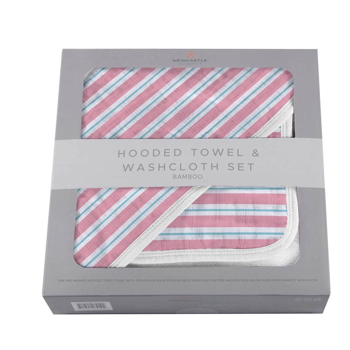 Candy Stripe Bamboo Hooded Towel and Washcloth Set Newcastle Classics