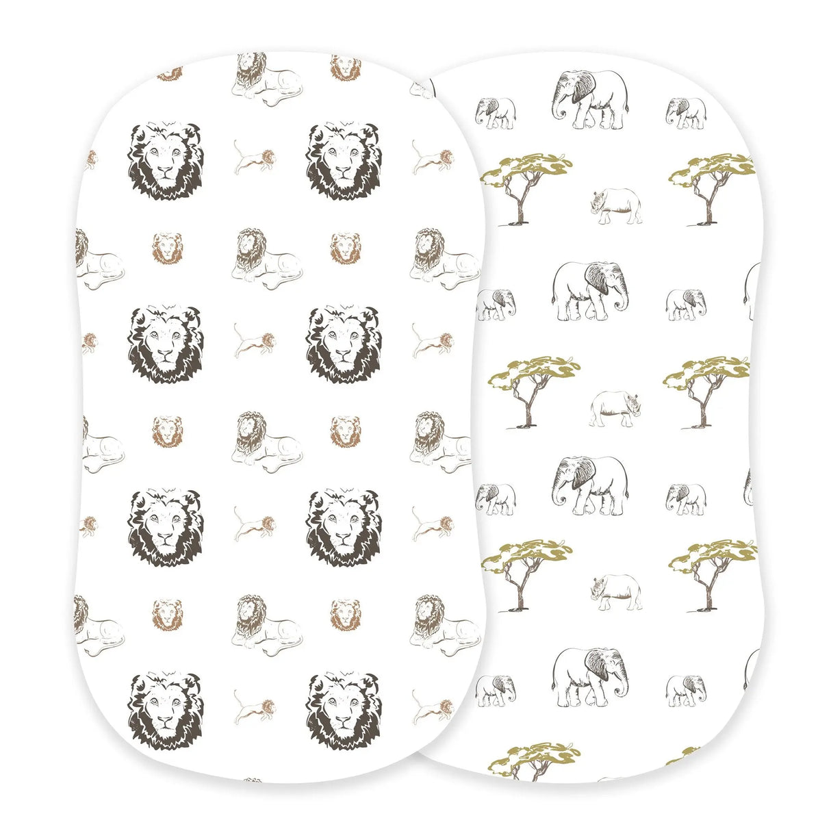 Changing Pad Cover/Bassinet Sheets 2PK | Lion, Rhinos & Elephants Newcastle Classics