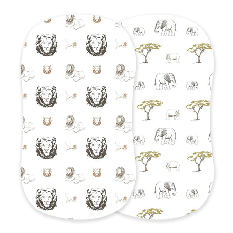 Changing Pad Cover/Bassinet Sheets 2PK | Lion, Rhinos & Elephants Newcastle Classics