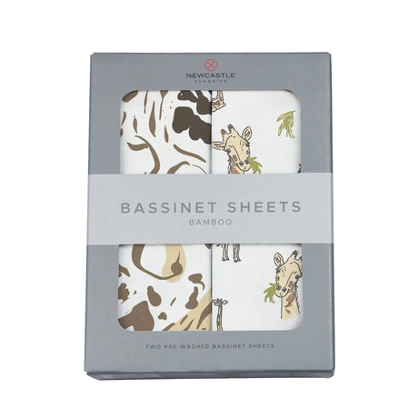 Changing Pad Cover/Bassinet Sheets 2pk| Bamboo Muslin - Animal Print & Giraffe Newcastle Classics