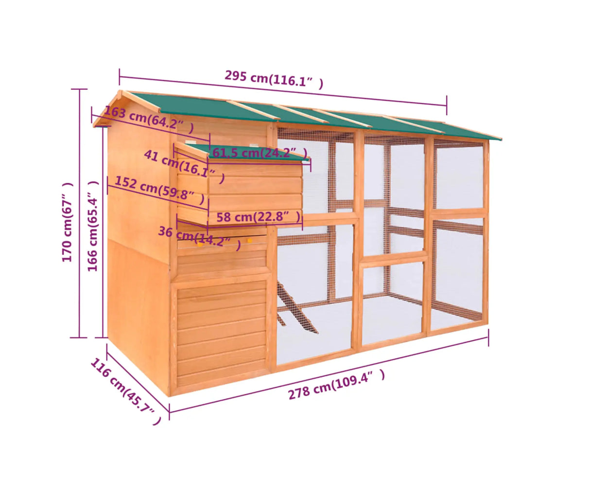 Chicken Coop | Wood (116"x 64.2"x 67") Urban Farm