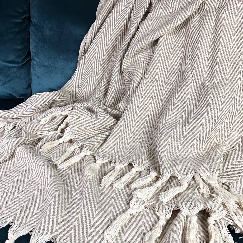 Chunky Chevron Turkish Throw | 100% Natural Fibers SLATE + SALT