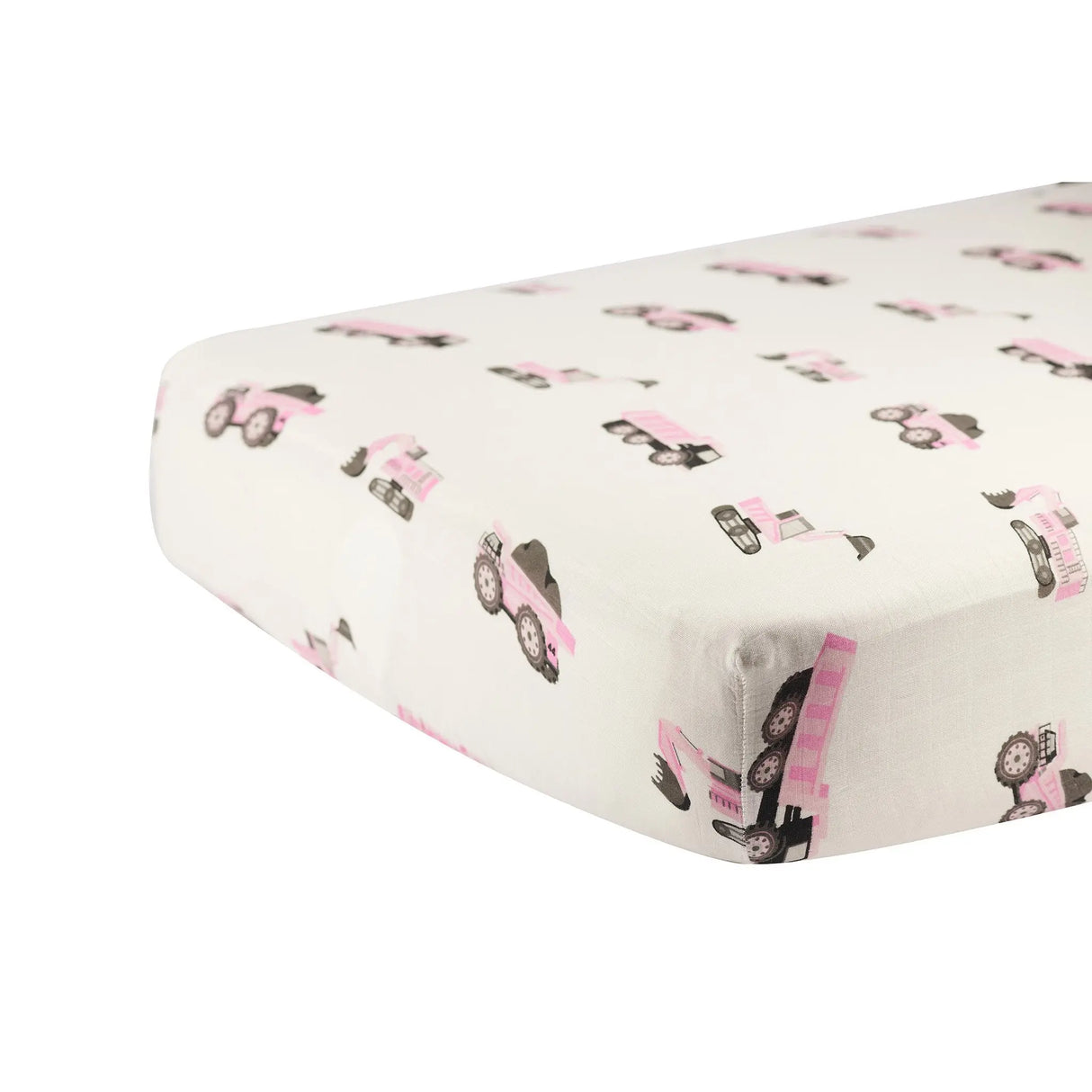 Crib Sheet | Bamboo Muslin - Pink Digger Newcastle Classics