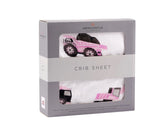 Crib Sheet | Bamboo Muslin - Pink Digger Newcastle Classics