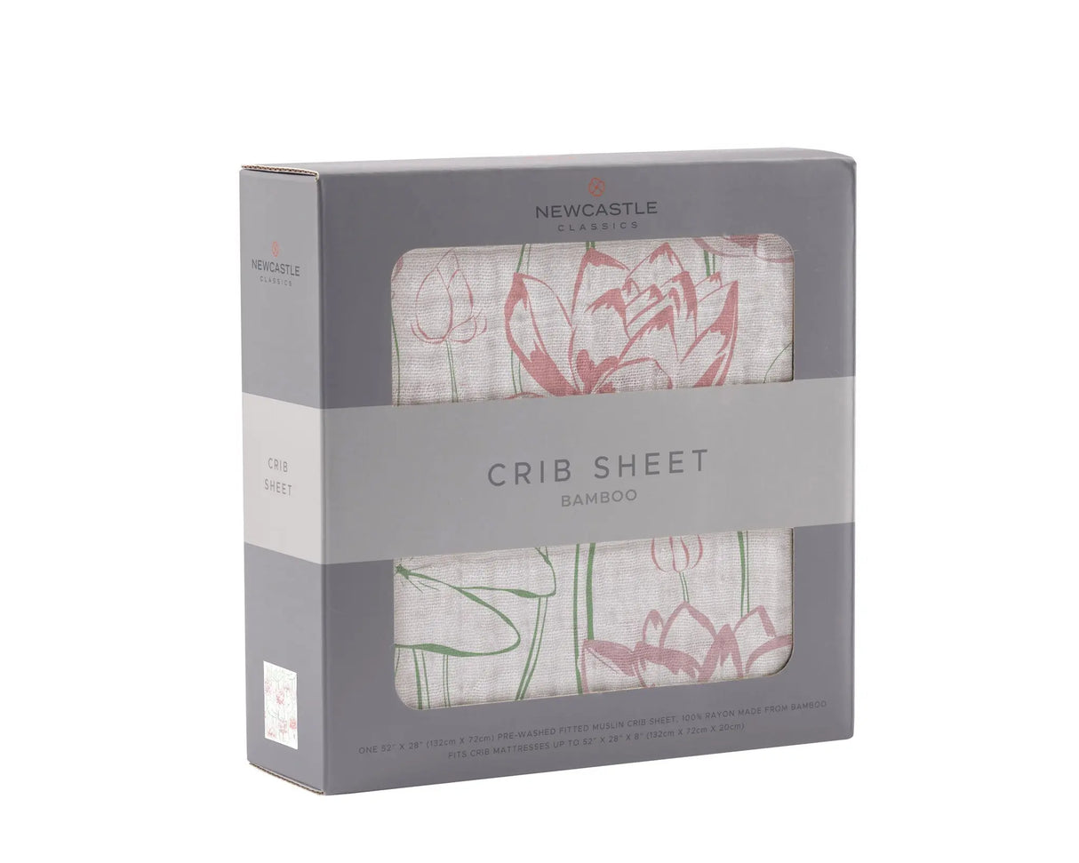 Crib Sheet | Bamboo Muslin - Water Lily Newcastle Classics