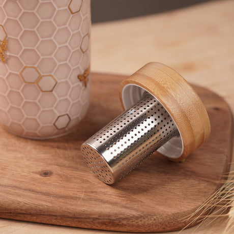 Bamboo Tea Infuser Lid | Travel Ceramic Mug-1