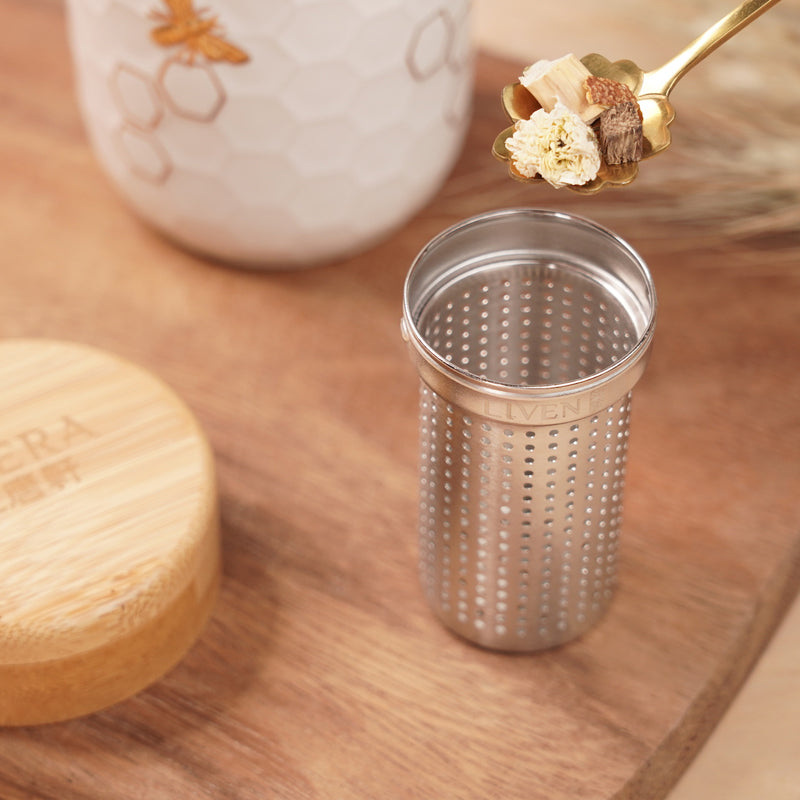 Bamboo Tea Infuser Lid | Travel Ceramic Mug-2