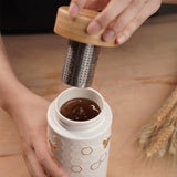 Bamboo Tea Infuser Lid | Travel Ceramic Mug-3