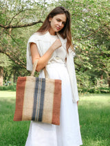 Dora Jute Tote Bag - Multi Light Brown | Artisan Handmade KORISSA