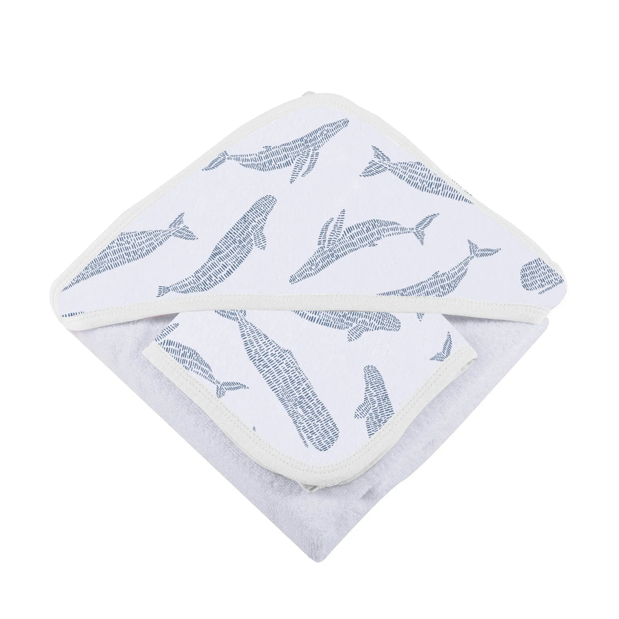 Hooded Towel & Washcloth Set | Bamboo Muslin - Blue Whales Newcastle Classics