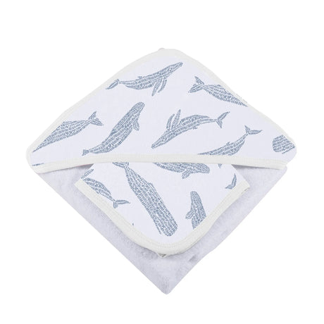 Hooded Towel & Washcloth Set | Bamboo Muslin - Blue Whales Newcastle Classics