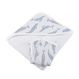 Hooded Towel & Washcloth Set | Bamboo Muslin - Blue Whales Newcastle Classics