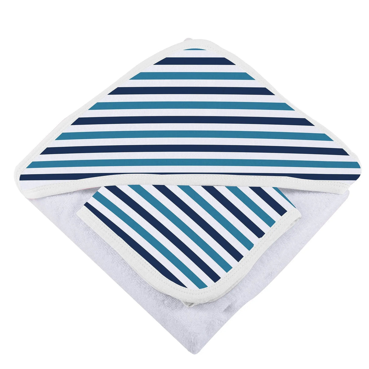 Hooded Towel & Washcloth Set | Bamboo Muslin - Blue & White Stripe Newcastle Classics