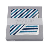 Hooded Towel & Washcloth Set | Bamboo Muslin - Blue & White Stripe Newcastle Classics