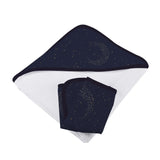 Hooded Towel & Washcloth Set | Bamboo Muslin - Midnight Moon Newcastle Classics