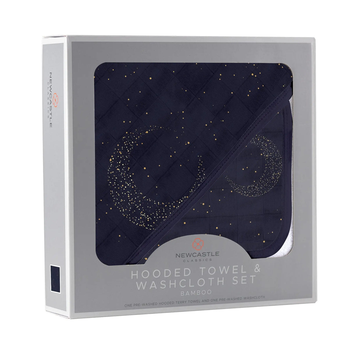 Hooded Towel & Washcloth Set | Bamboo Muslin - Midnight Moon Newcastle Classics