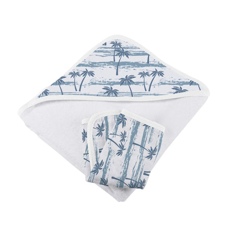 Hooded Towel & Washcloth Set | Bamboo Muslin - Ocean Palm Trees Newcastle Classics