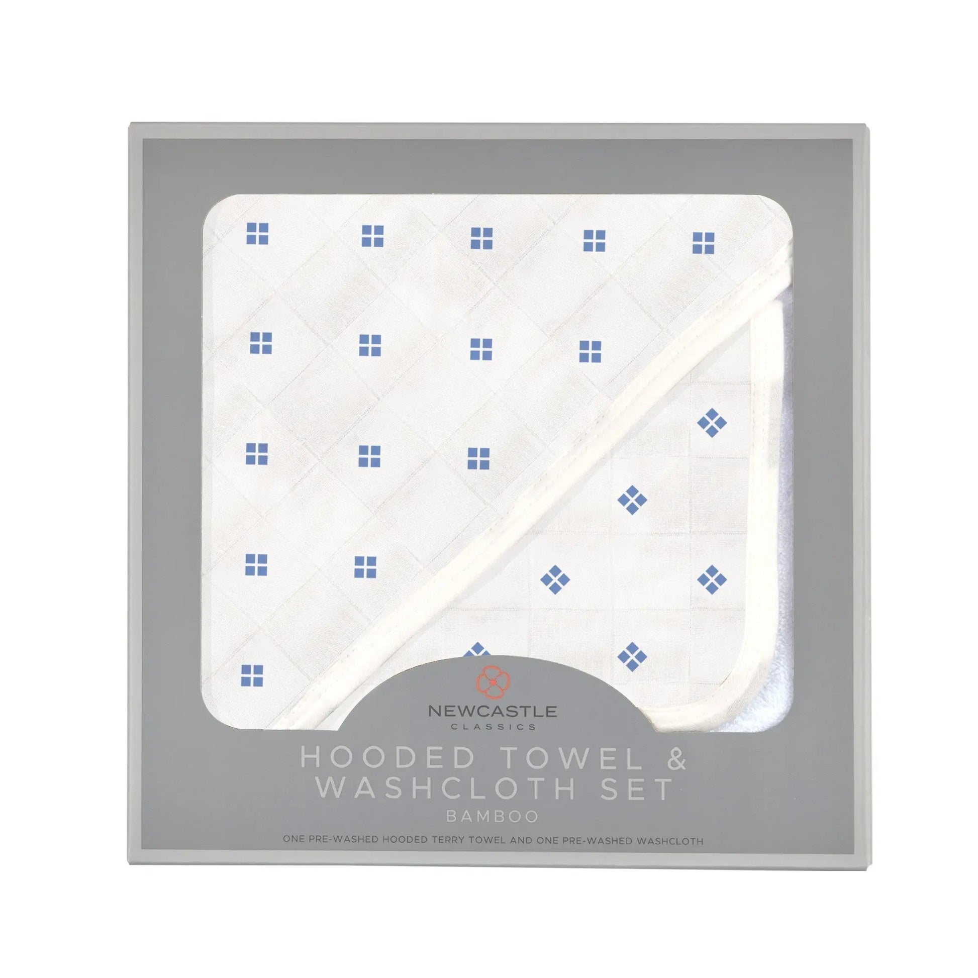Hooded Towel & Washcloth Set | Bamboo Muslin - Periwinkle Diamond Newcastle Classics