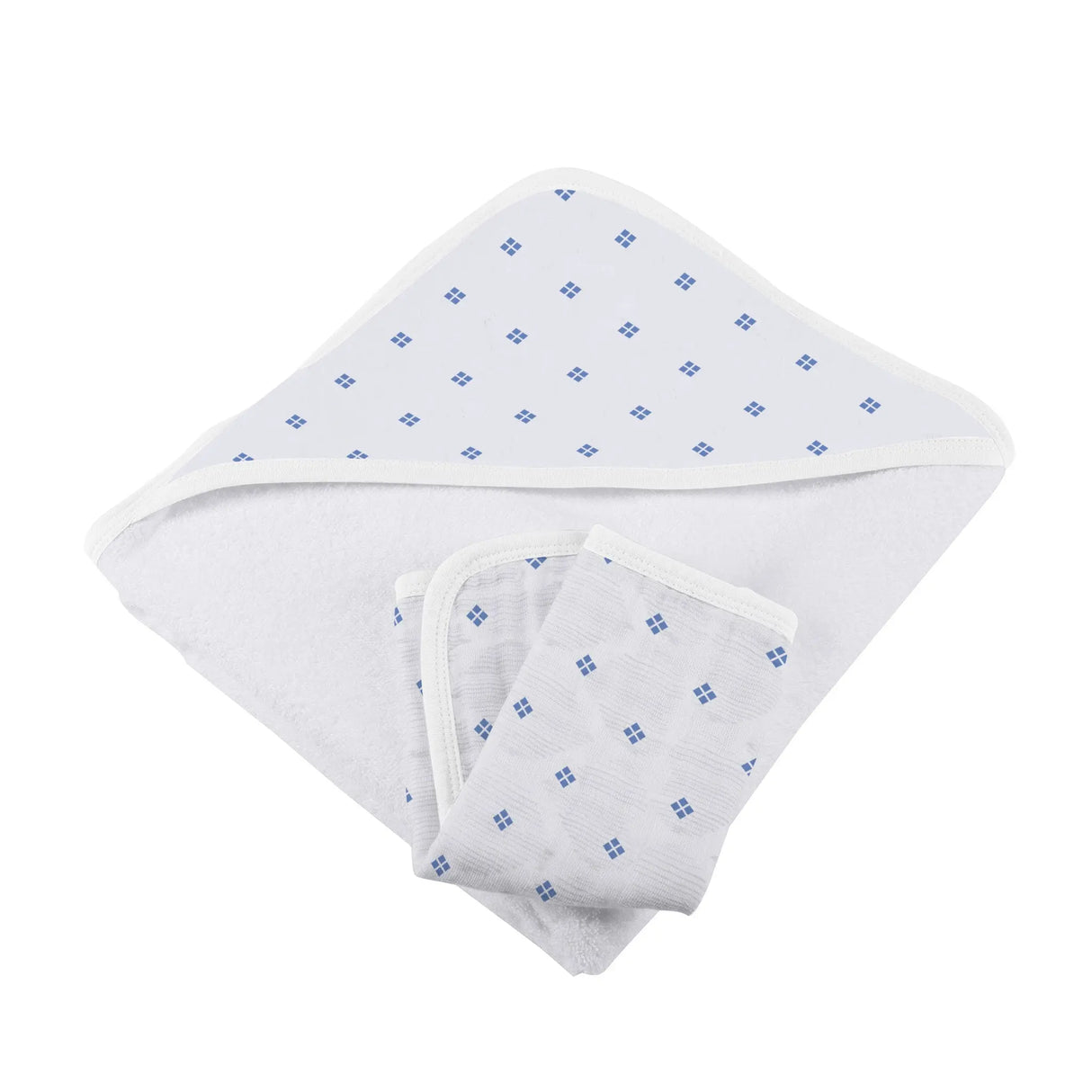 Hooded Towel & Washcloth Set | Bamboo Muslin - Periwinkle Diamond Newcastle Classics