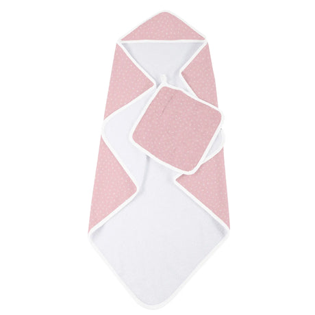 Hooded Towel & Washcloth Set | Bamboo Muslin - Pink Pearl Polka Dot Newcastle Classics